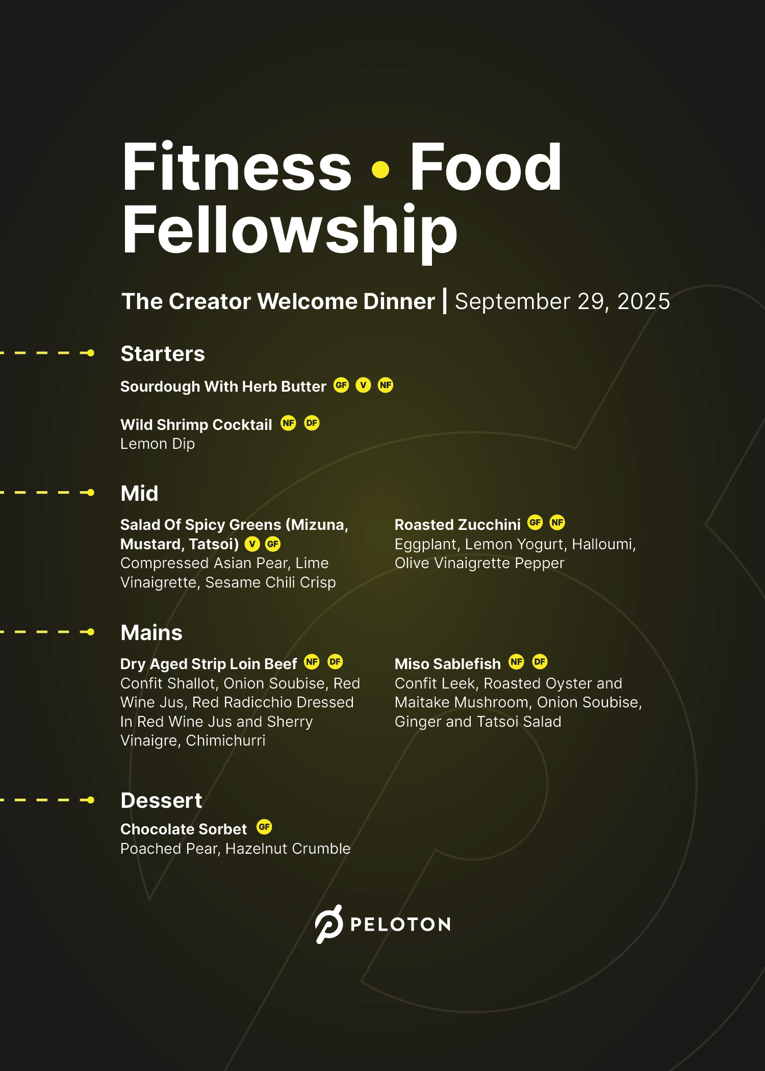 The Creator Welcome Dinner menu